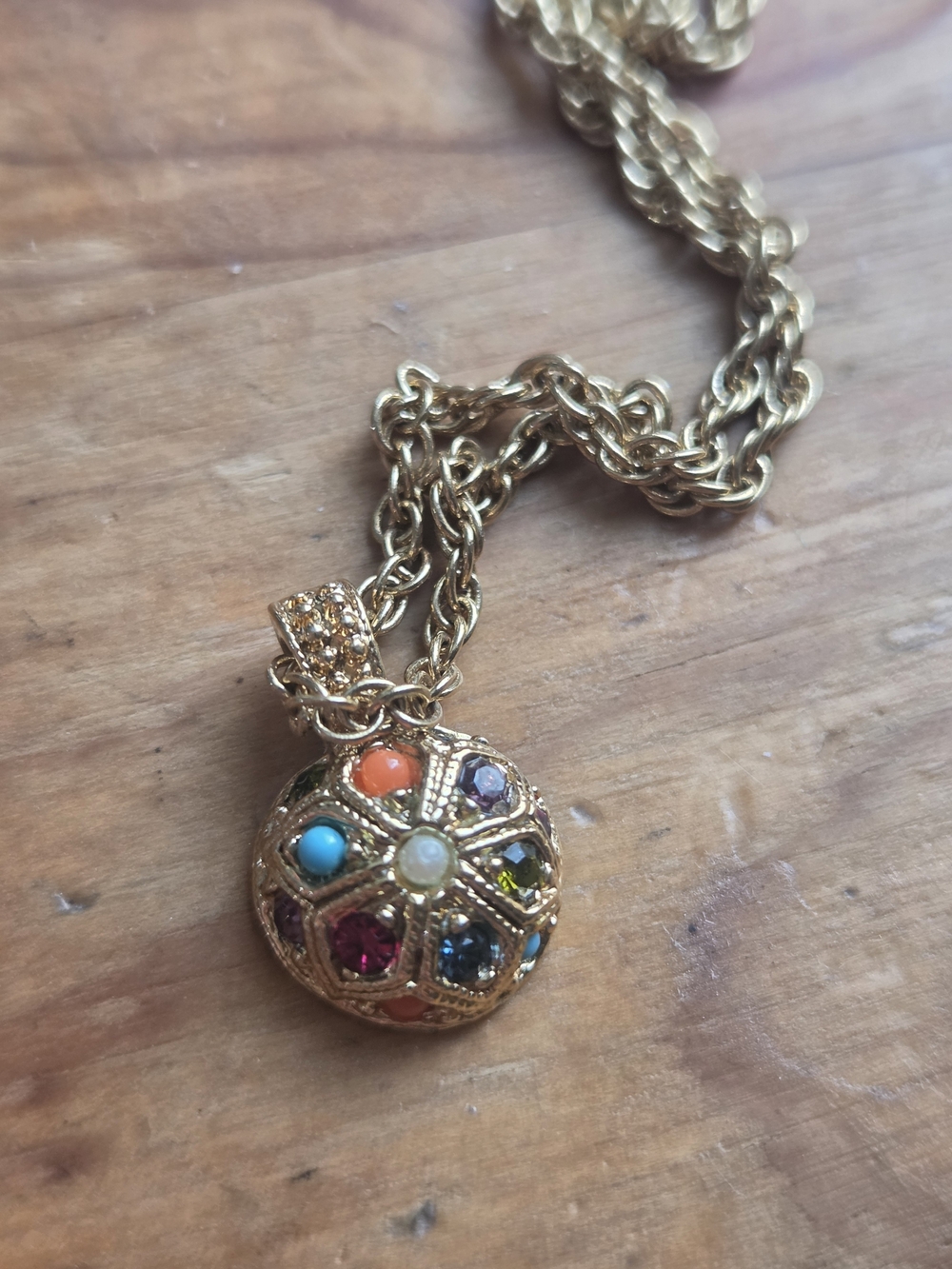 D'Orlan Buried Treasure 22kt Gold Plated Multi-Stone Vintage Pendant Necklace